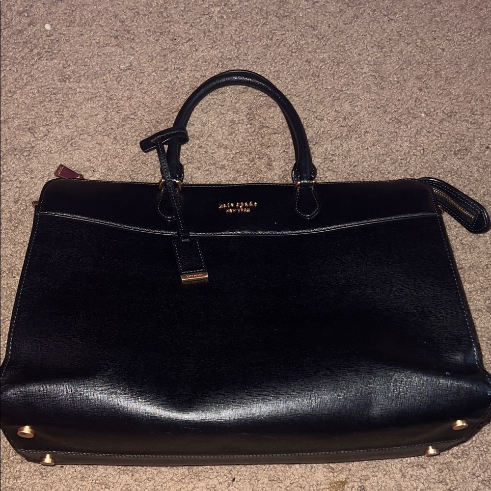 Kate Spade Black Leather Tote with Gold Details